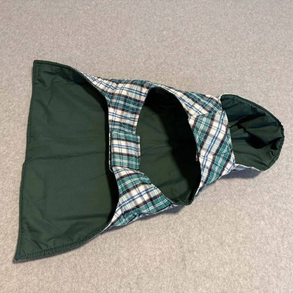 Telluride Clothing Co Green Plaid Quilted Dog Jacket Vest Coat Hooded Toggles L